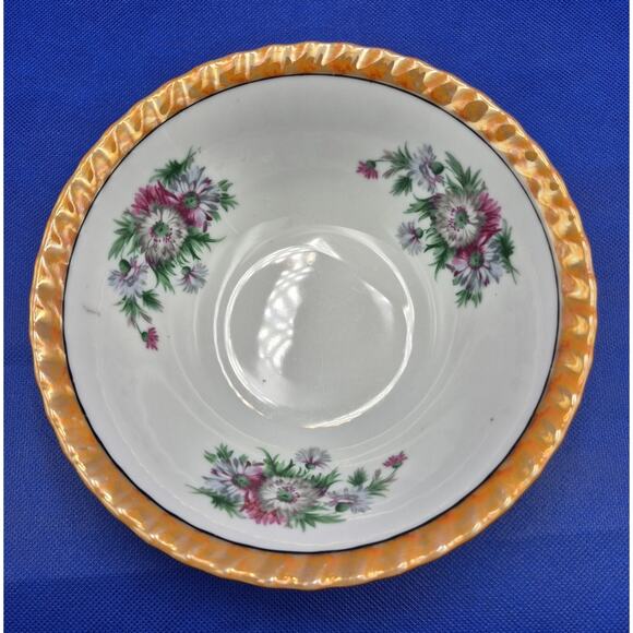 Vintage Yamatsu Purple Violets Peach Luster Porcelain Bowl Ruffled 7x2.5" Japan - Picture 1 of 10